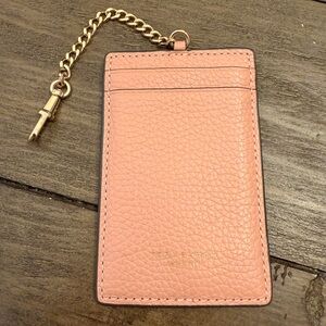 *TORY BURCH* Pink Leather Card & ID Holder with Gold Clip Chain